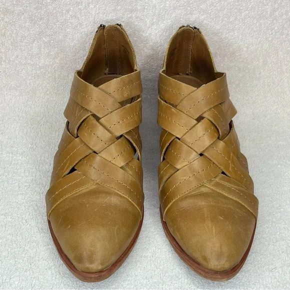 Frye Ray Huarache Woven Leather Ankle Booties Shoes-Womens 10-Tan/Brown-Designer - Picture 10 of 14